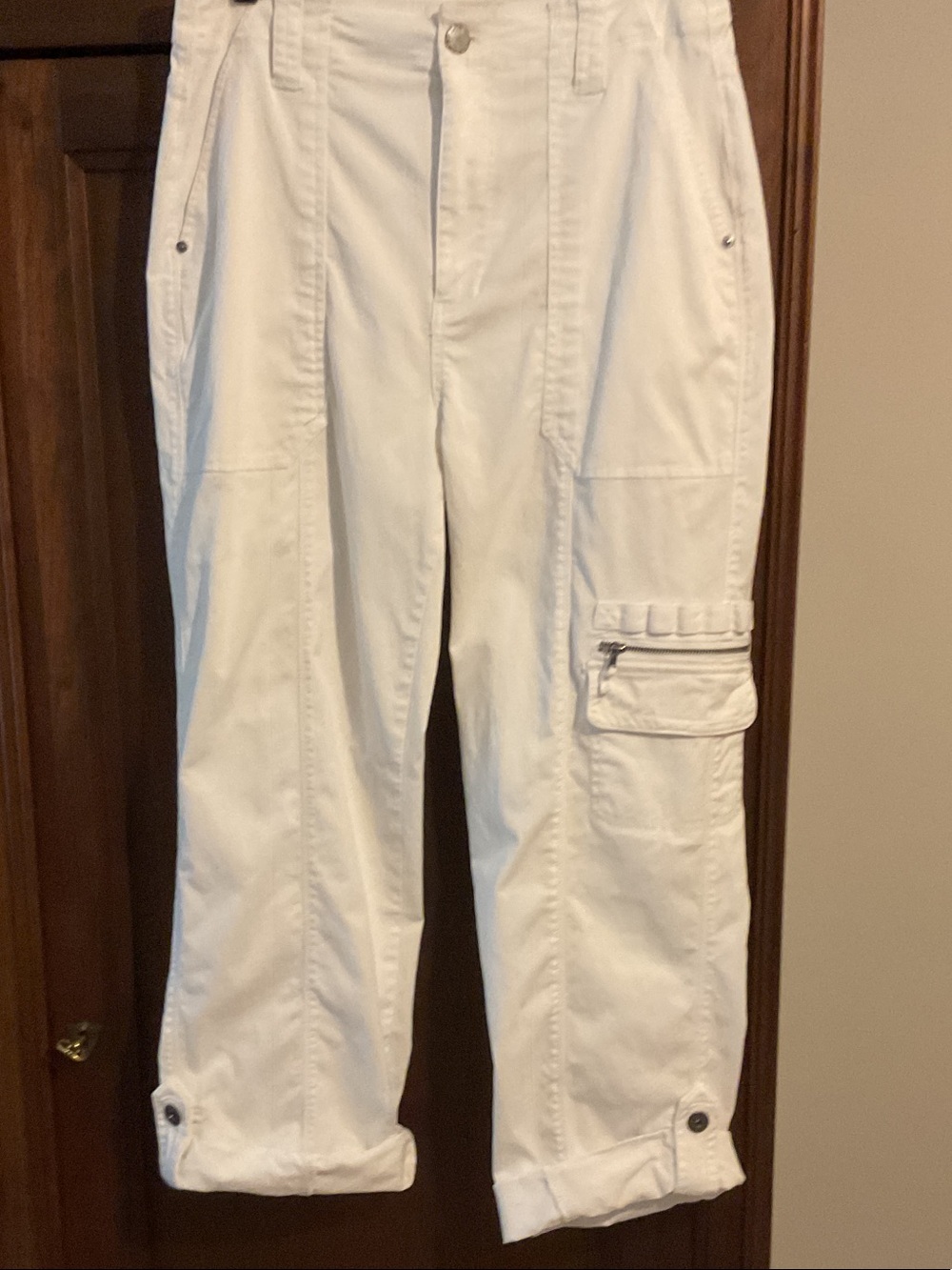Women's White Cargo Capri Pants